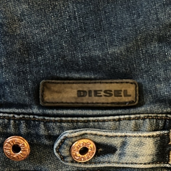Diesel Fringi NE Denim Jean Jacket Women’s Small Leather Logo Stretch Fitted Y2K - Picture 7 of 17